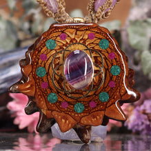 Amethyst & Crushed Opal with Seed of Life Pinecone sold Pendant Necklace Sacred Geometry Crystal Gemstone