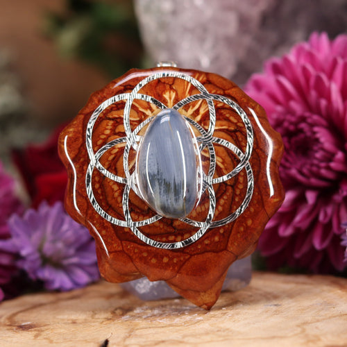 Blue Pietersite with Silver Seed of Life