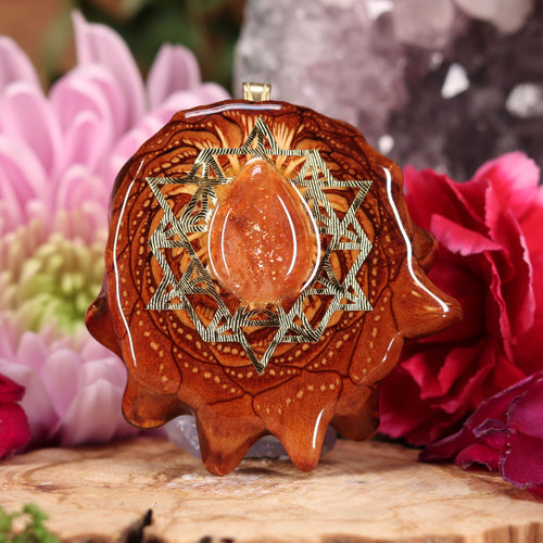 Red Sunstone with Gold 64 Star Tetrahedron