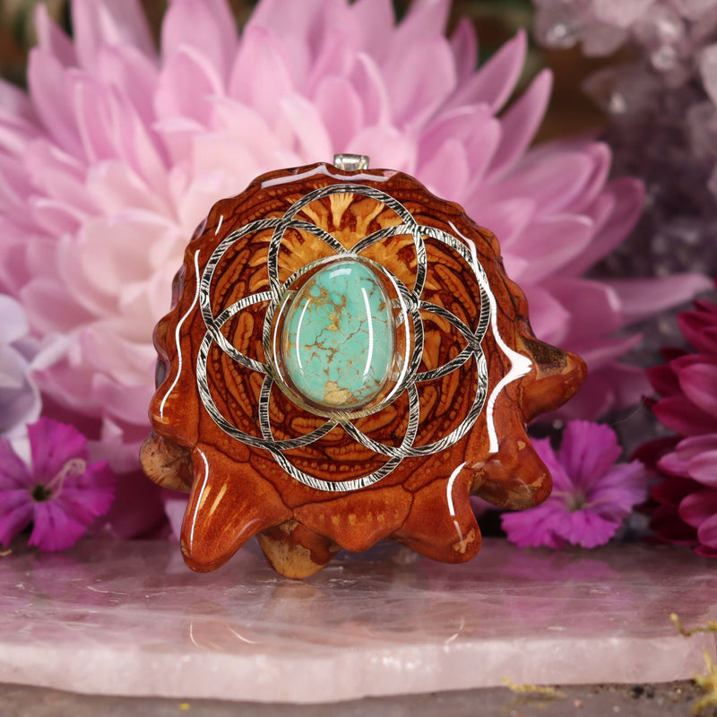 Pinecone Pendant with Turquoise in the selling Matrix and Gold Seed of Life (Medium) by Third Eye Pinecone