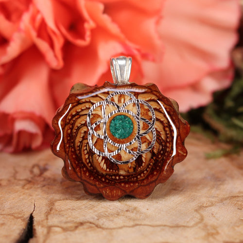 Crushed Malachite (Glows) with Silver Seed of Life