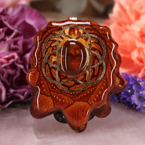 Mexican Fire Agate with Gold Seed of Life