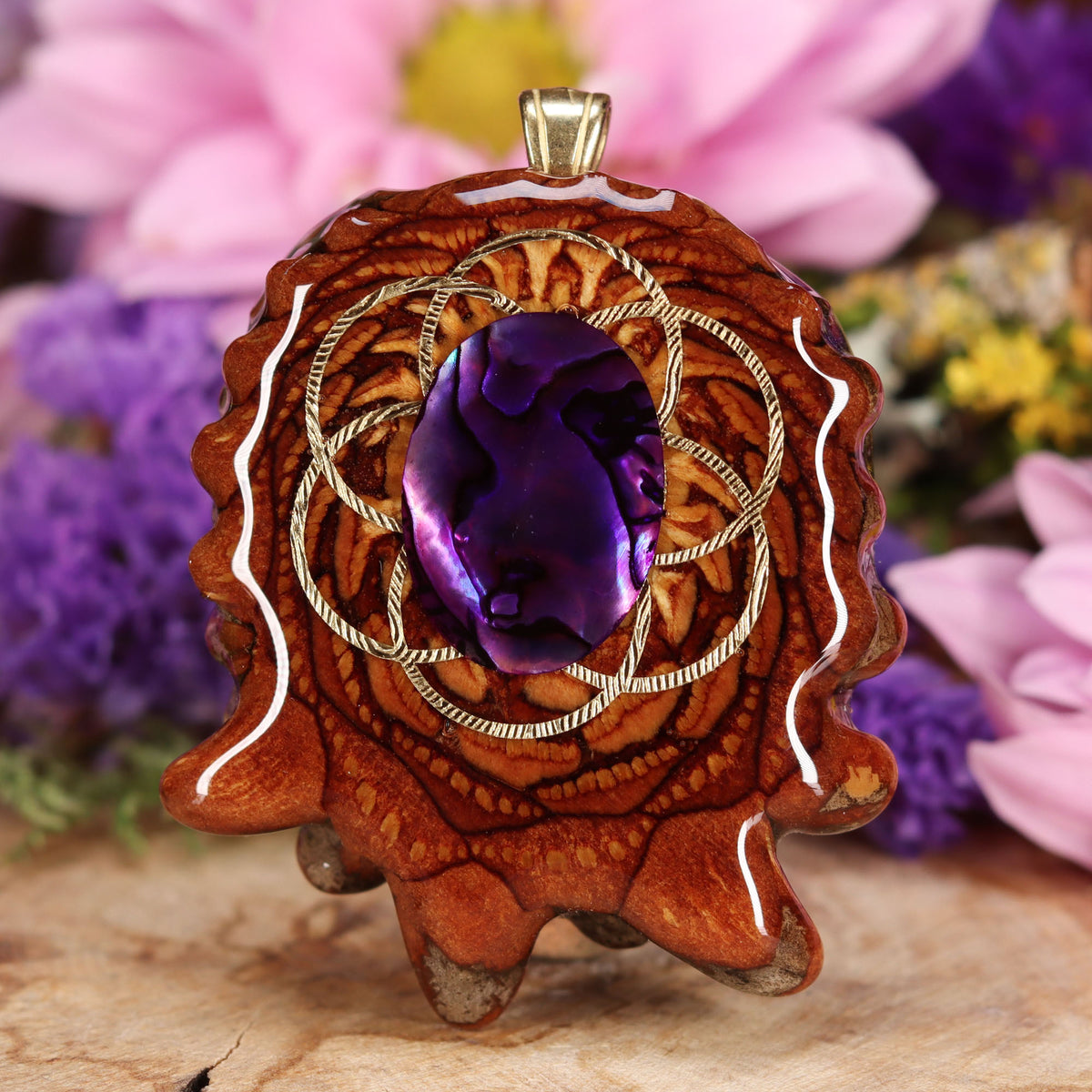 Purple Paua Shell with Gold Seed of Life – Third Eye Pinecones