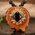 Red Garnet with Gold Sri Yantra Beaded Necklace