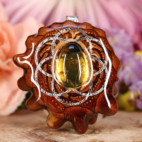Yellow Amber with Silver Seed of Life
