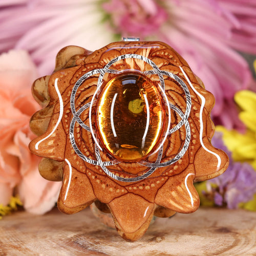 Yellow Amber with Silver Seed of Life