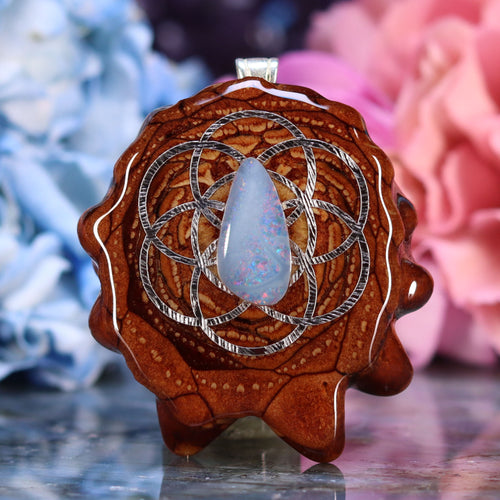 Australian Blue Opal with Silver Seed of Life