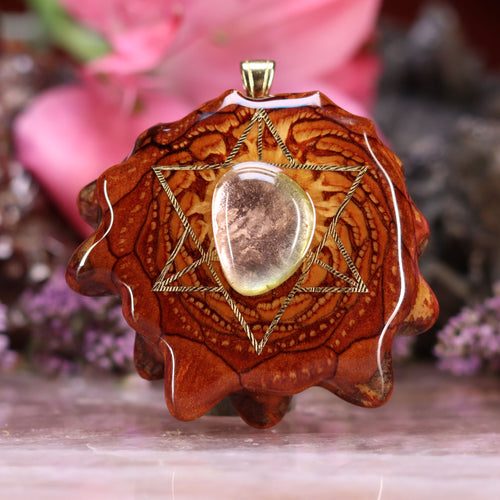 Watermelon Tourmaline with Gold Merkaba and Back Om