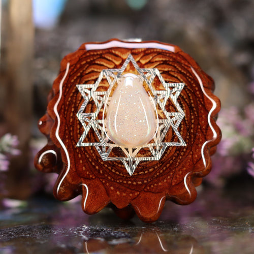 White Druzy Quartz with Silver 64 Star Tetrahedron