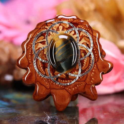 Blue Tiger's Eye with Gold Seed of Life