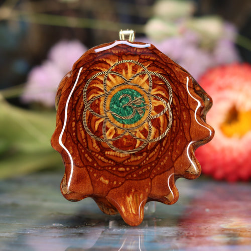 Crushed Malachite (Glows) with Gold Seed of Life and Front Om