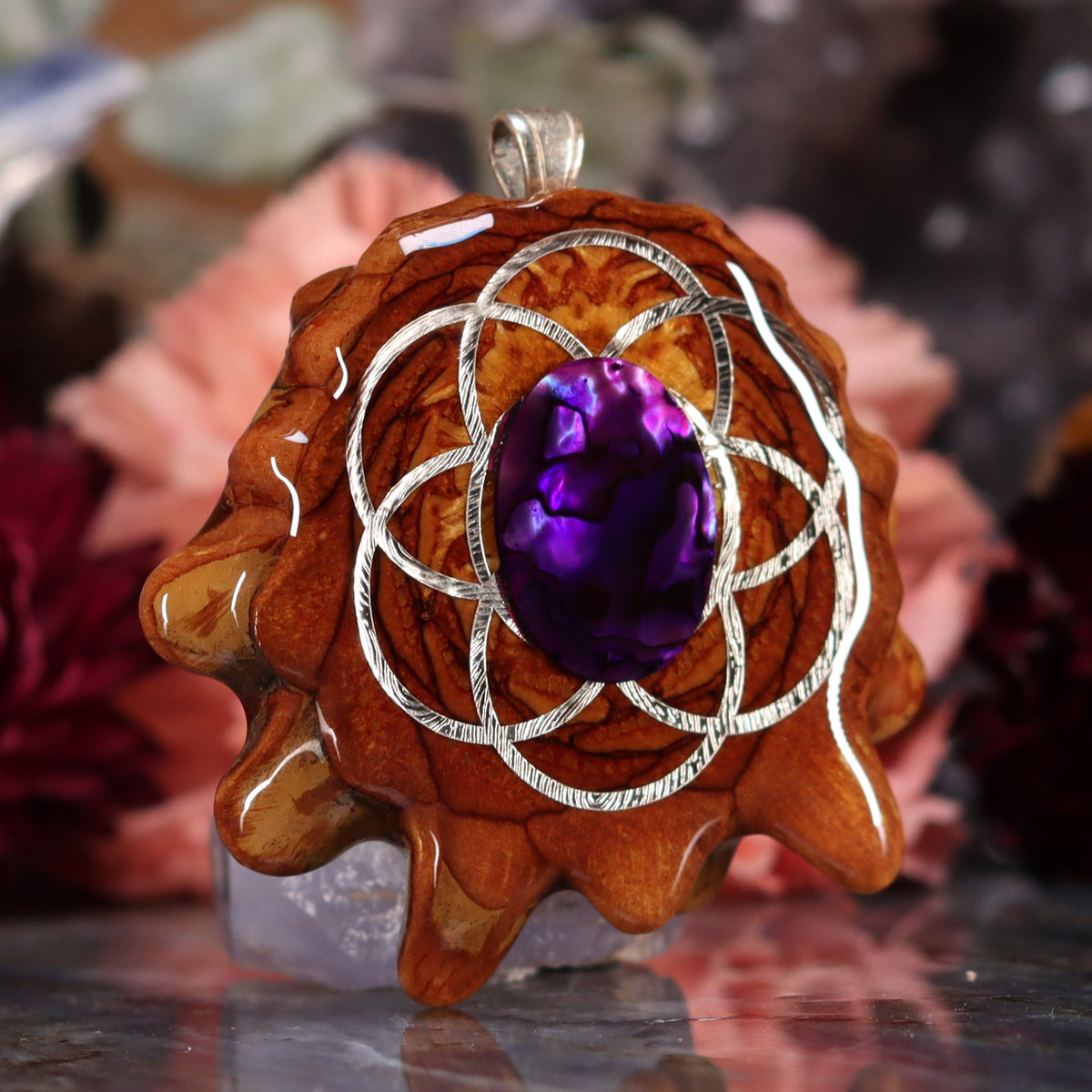 Purple Paua Shell with Silver Seed of Life – Third Eye Pinecones
